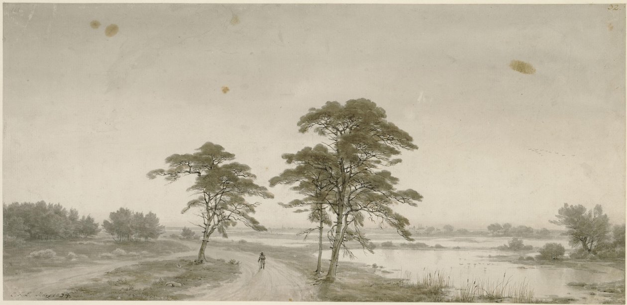 Vlak landschap met wandelaar door Carl Friedrich Lessing