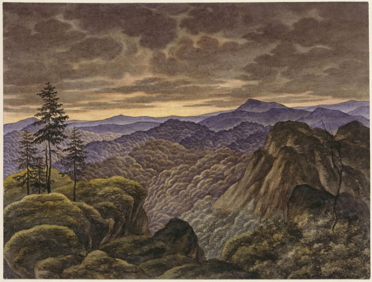 Berglandschap bij zonsondergang door Carl Friedrich Lessing