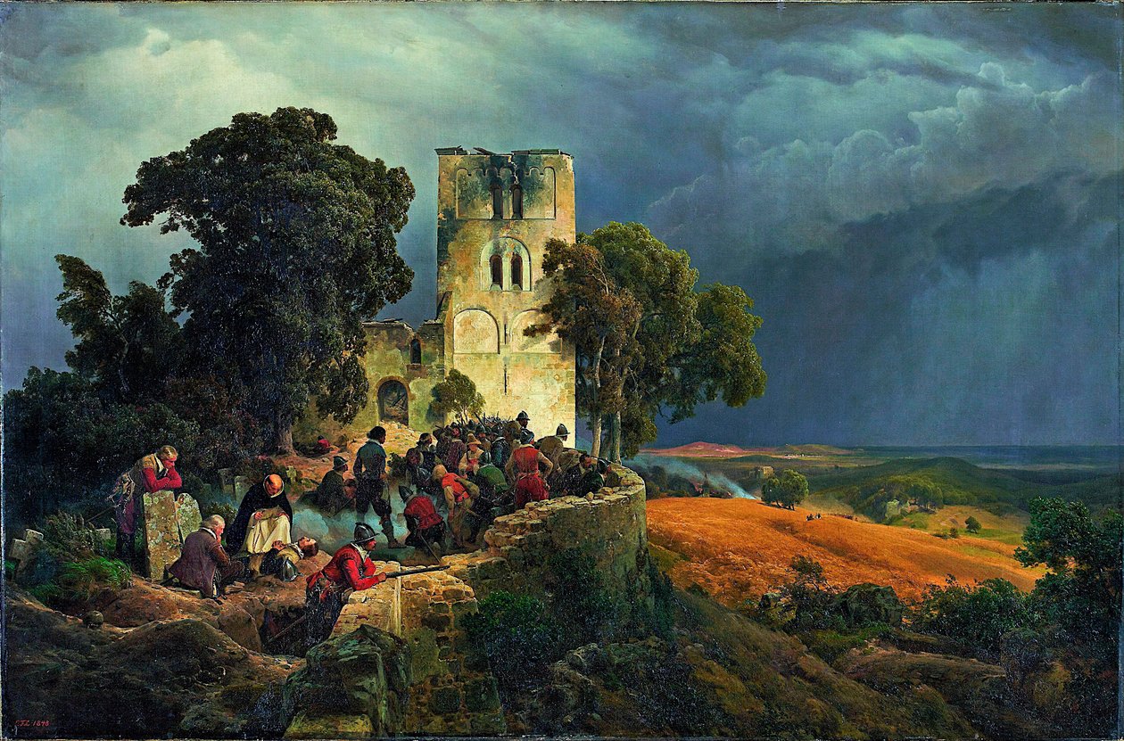 Het beleg (verdediging van een kerk tijdens de Dertigjarige Oorlog) door Carl Friedrich Lessing
