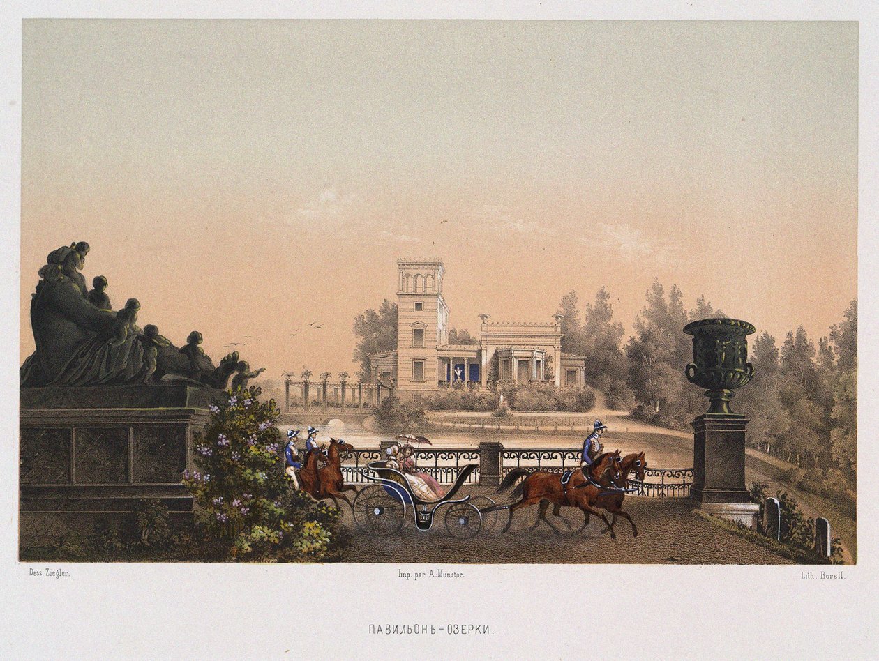 Het Roze paviljoen Ozerki paviljoen in het Peterhof Park, 1853 door Carl Friedrich Ziegler von Schaffhausen