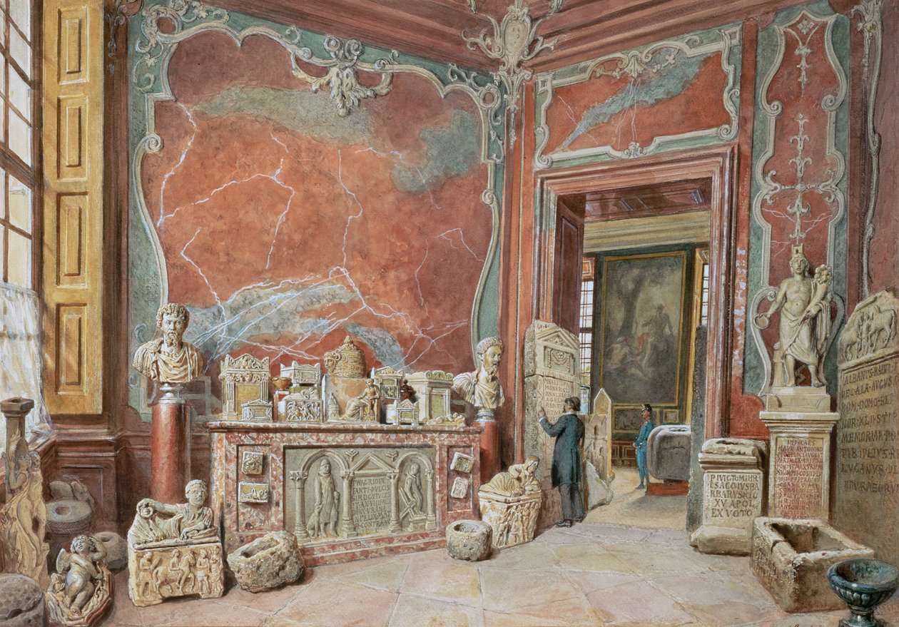 Het marmeren kabinet met de antieken door Carl Goebel d. J.