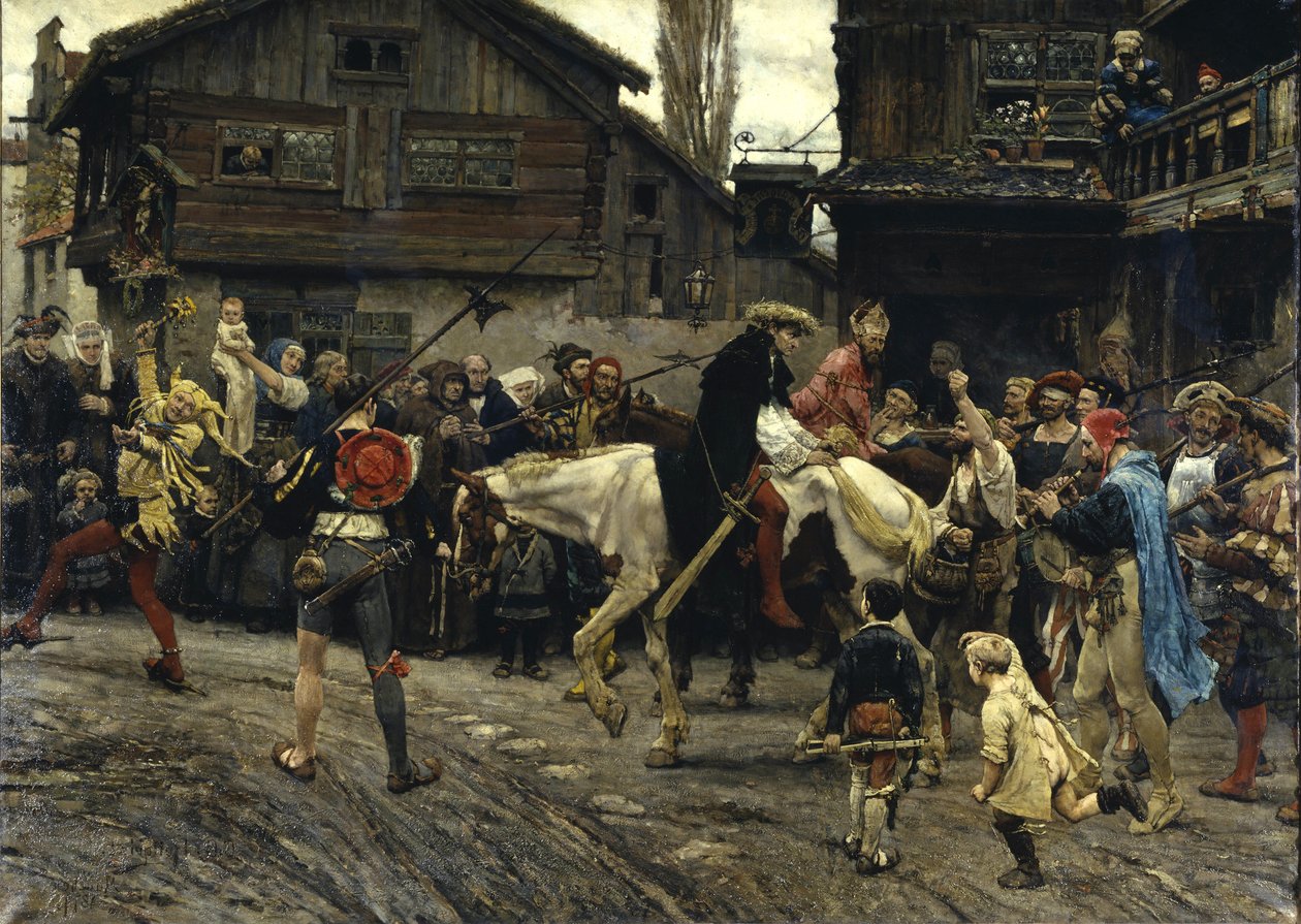 De schandelijke intocht van Peder Sunnanvaeder en Maester Knut in Stockholm in 1526 door Carl Gustaf Hellqvist
