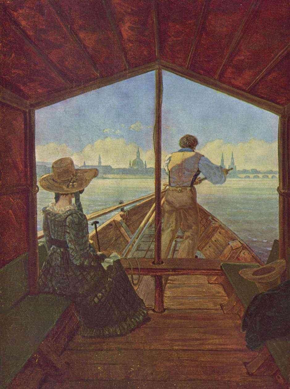 Een gondel op de Elbe bij Dresden door Carl Gustav Carus