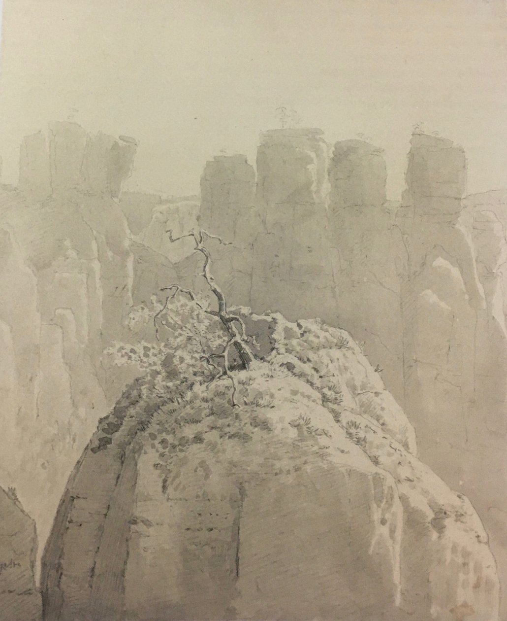 Duits: Uitzicht vanaf de Bastei brug in Saksisch Zwitserland naar de Kleine Gans door Carl Gustav Carus