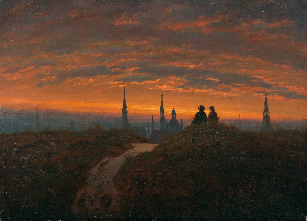 Uitzicht op Dresden bij zonsondergang door Carl Gustav Carus
