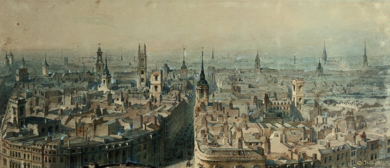 Uitzicht op Londen vanaf Monument naar het noorden, 1848 door Carl Haag
