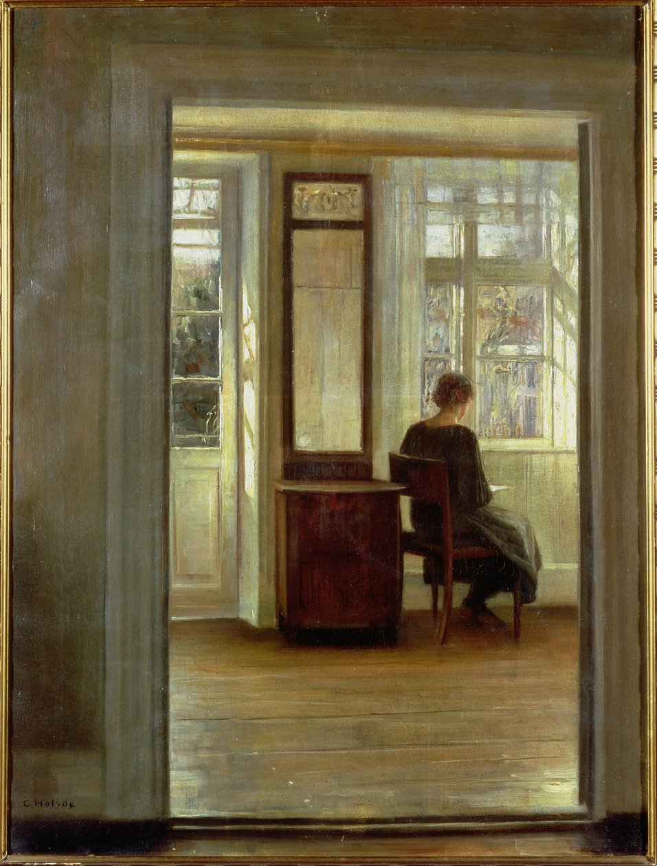Een dame in een interieur door Carl Holsoe