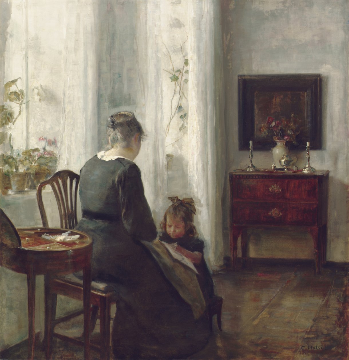 Een Moeder en Kind in een Interieur door Carl Holsoe