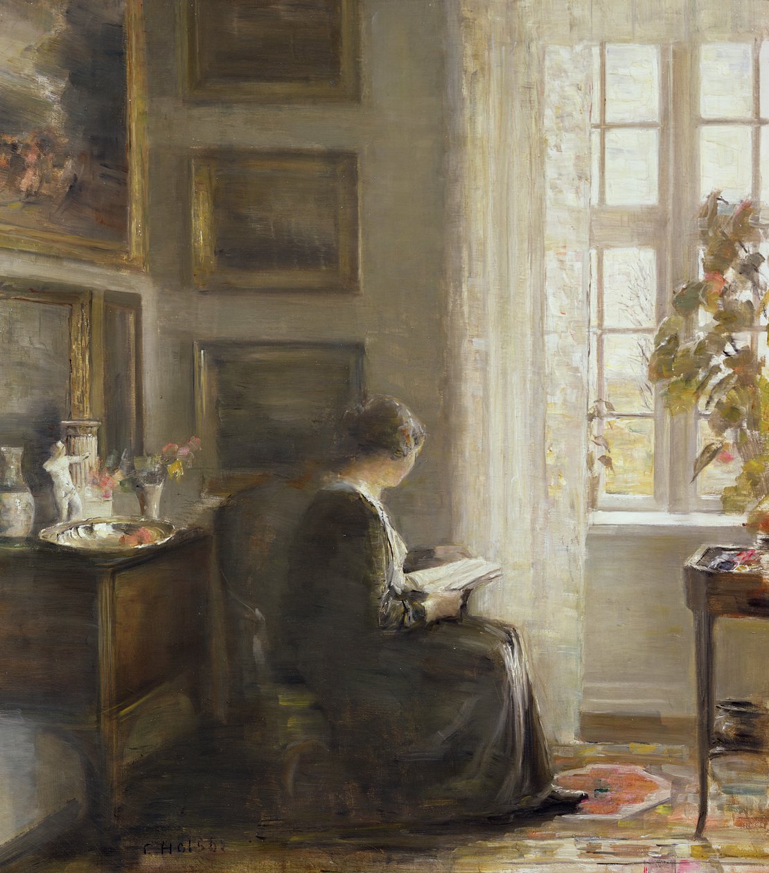 Lezen bij een zonnig raam door Carl Holsoe