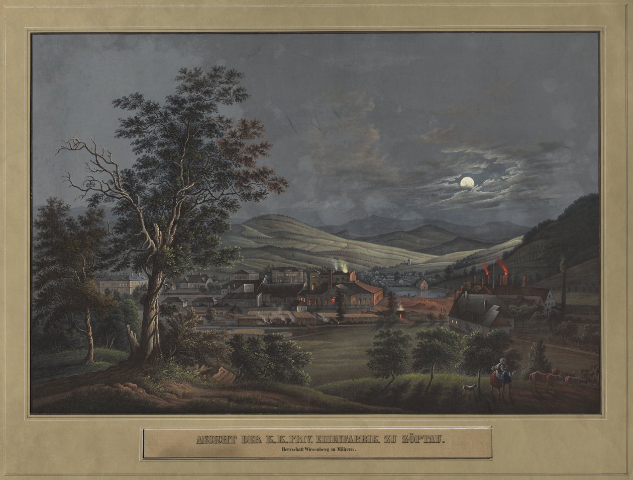 Zicht op de K. K. Privé IJzerfabriek in Zöptau door Carl Julius Rieden