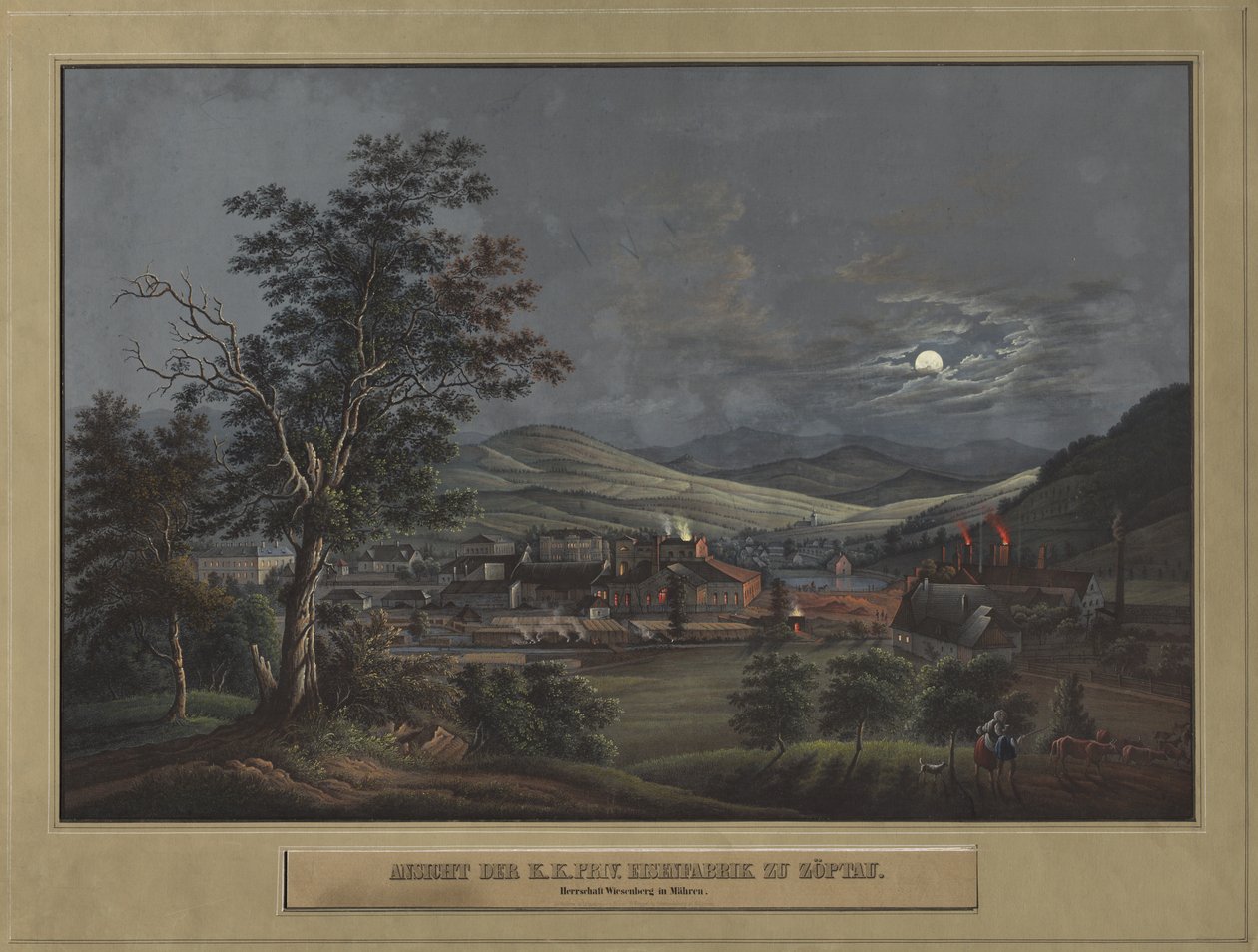 Uitzicht op de K. K. Privé IJzerfabriek in Zöptau door Carl Julius Rieden