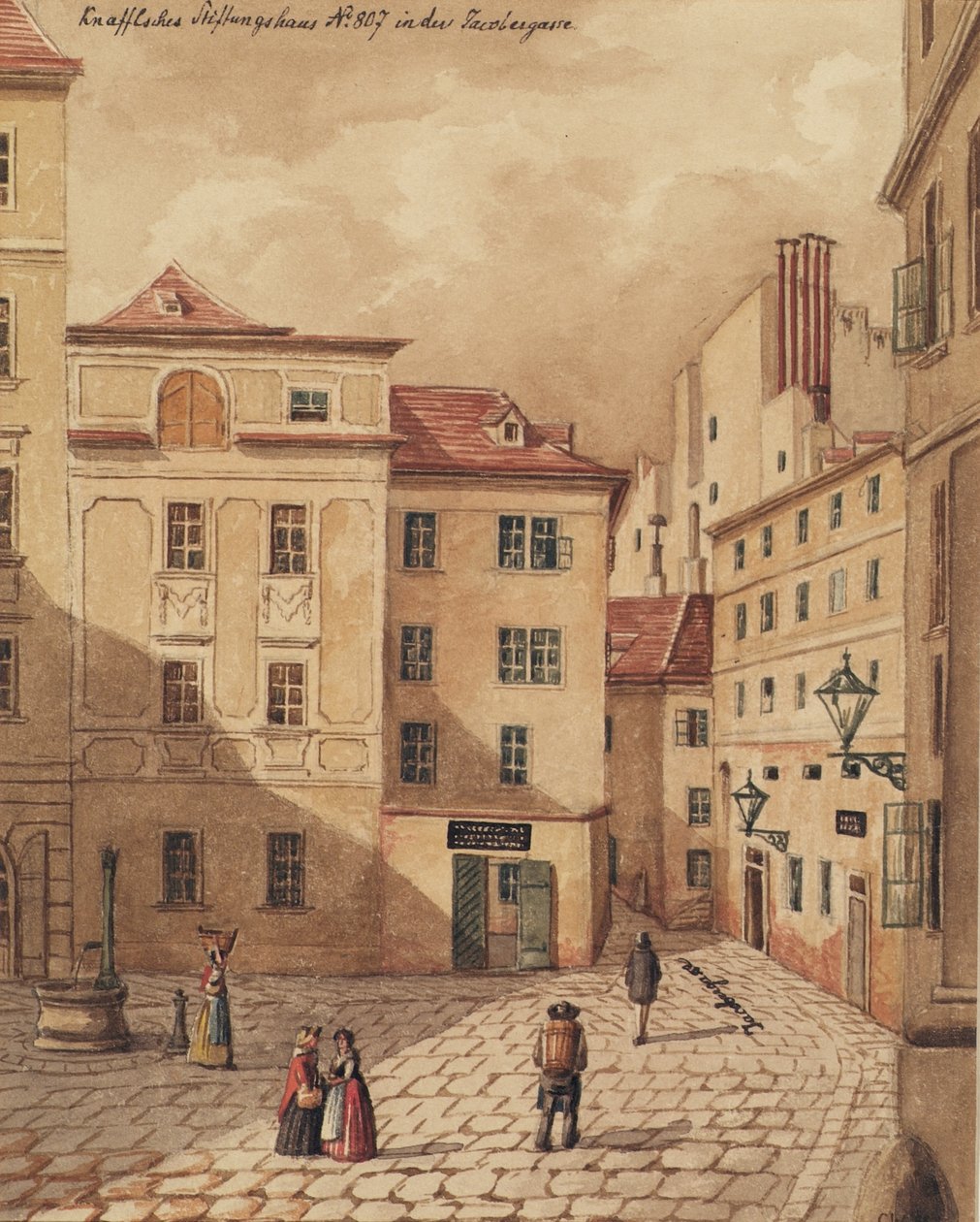 Het Knaffelsche Stichtinghuis in de Jacobergasse nr. 807 in Wenen door Carl L. Wiesböck