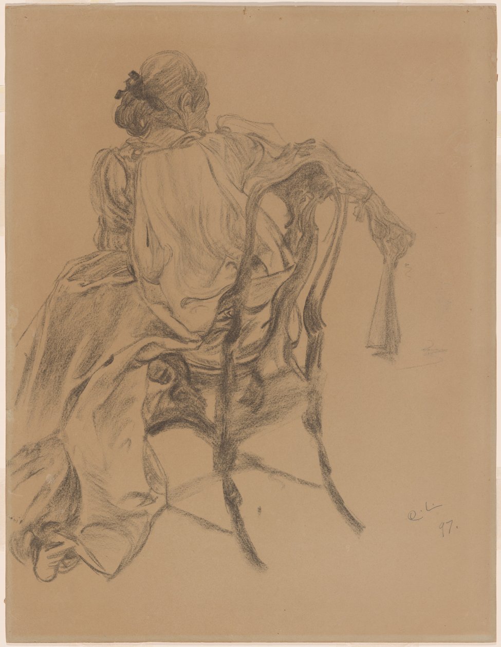 Een elegante dame uit de achttiende eeuw met een waaier door Carl Larsson