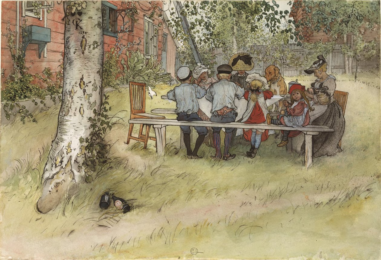 Ontbijt onder de grote berk door Carl Larsson
