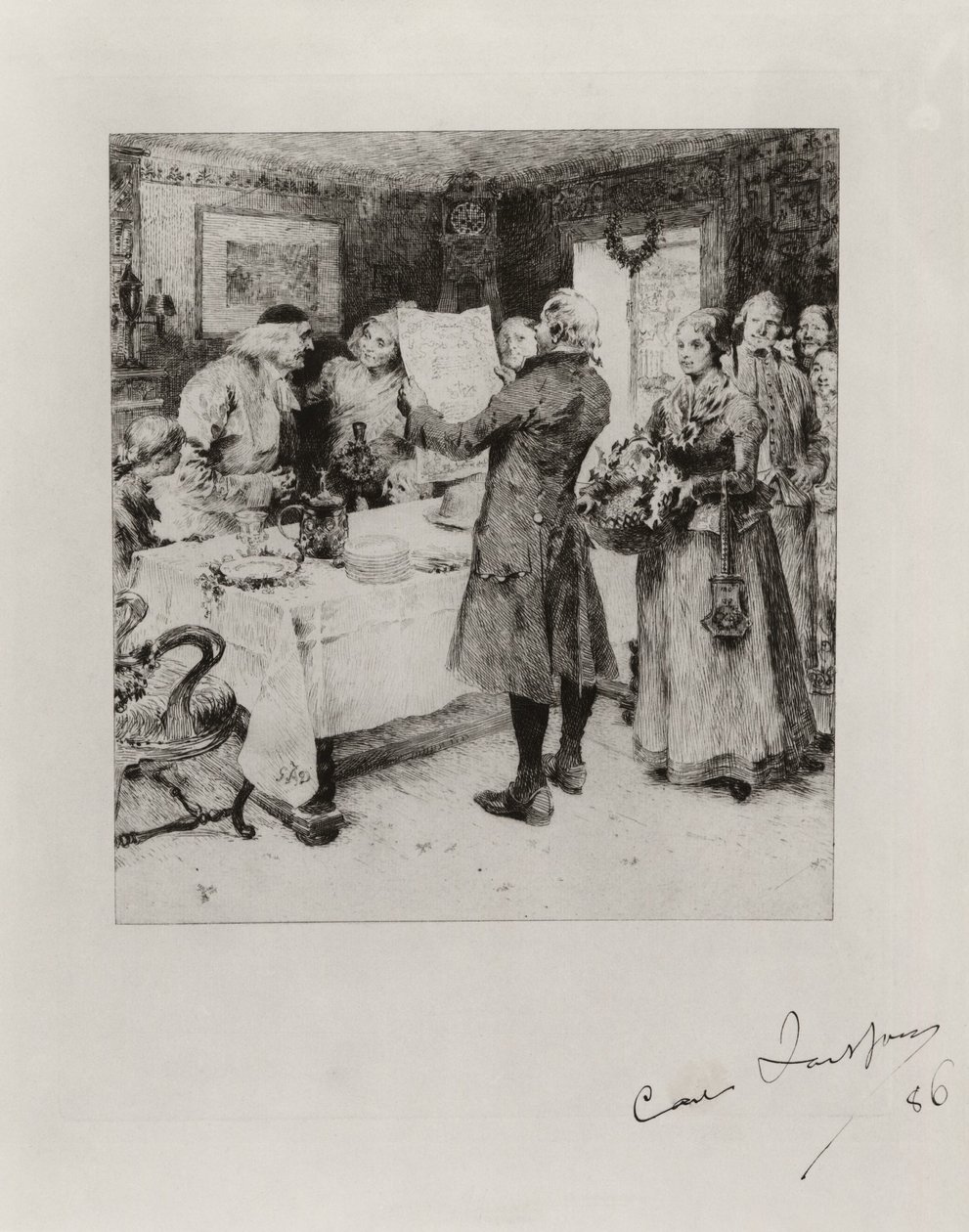 "Het vrolijke feest". Illustratie bij het gedicht van Anna Maria Lenngren. Eerste druk door Carl Larsson
