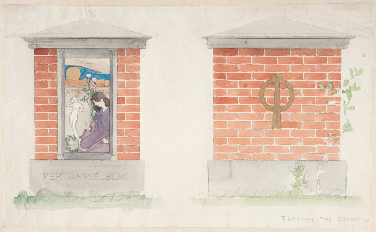 Ontwerp voor een grafmonument voor Per Hasselberg door Carl Larsson