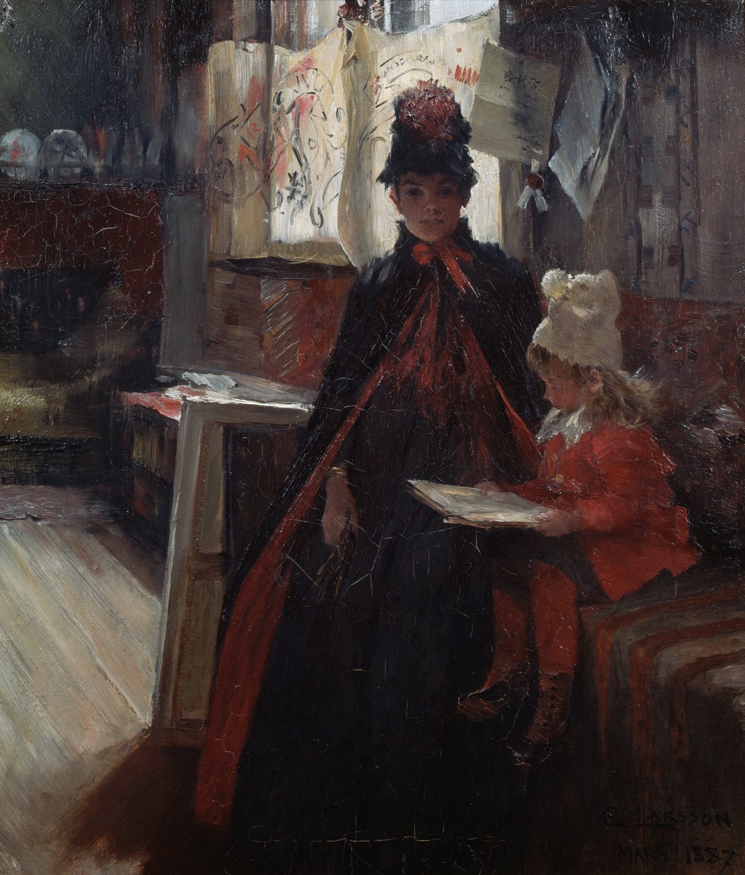 In Valand, interieur met Karin en Suzanne door Carl Larsson