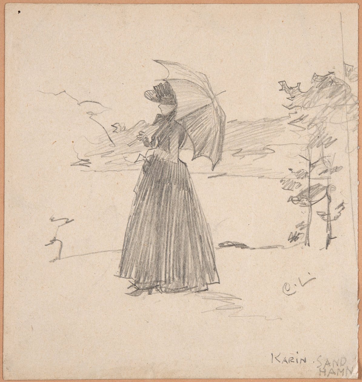 Vrouw met parasol door Carl Larsson