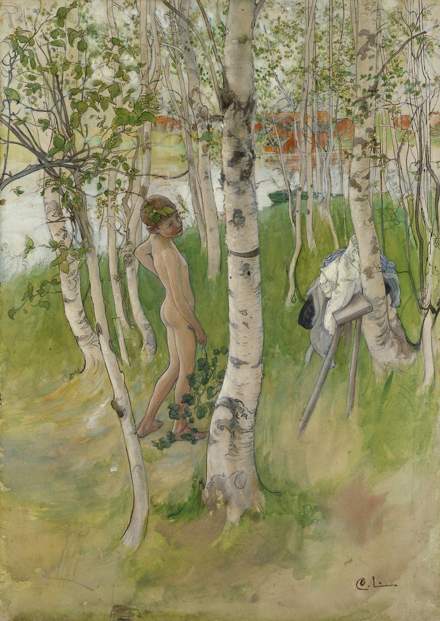Naakte Jongen tussen Berken, 1898 door Carl Larsson