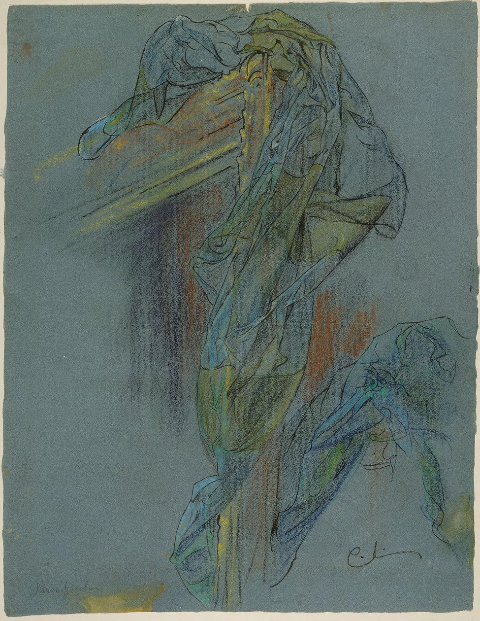 Studie van een kader en draperie uit Bouchers „De triomf van Venus”: voorstudie voor het Lovisa Ulrika-fresco in het trappenhuis van het Nationalmuseum in Stockholm door Carl Larsson