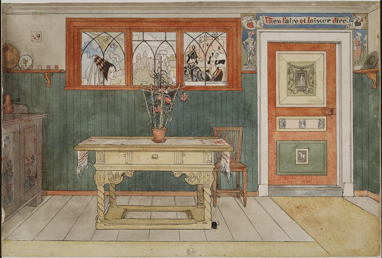 De eetkamer. Uit "Een huis" (26 aquarellen) door Carl Larsson
