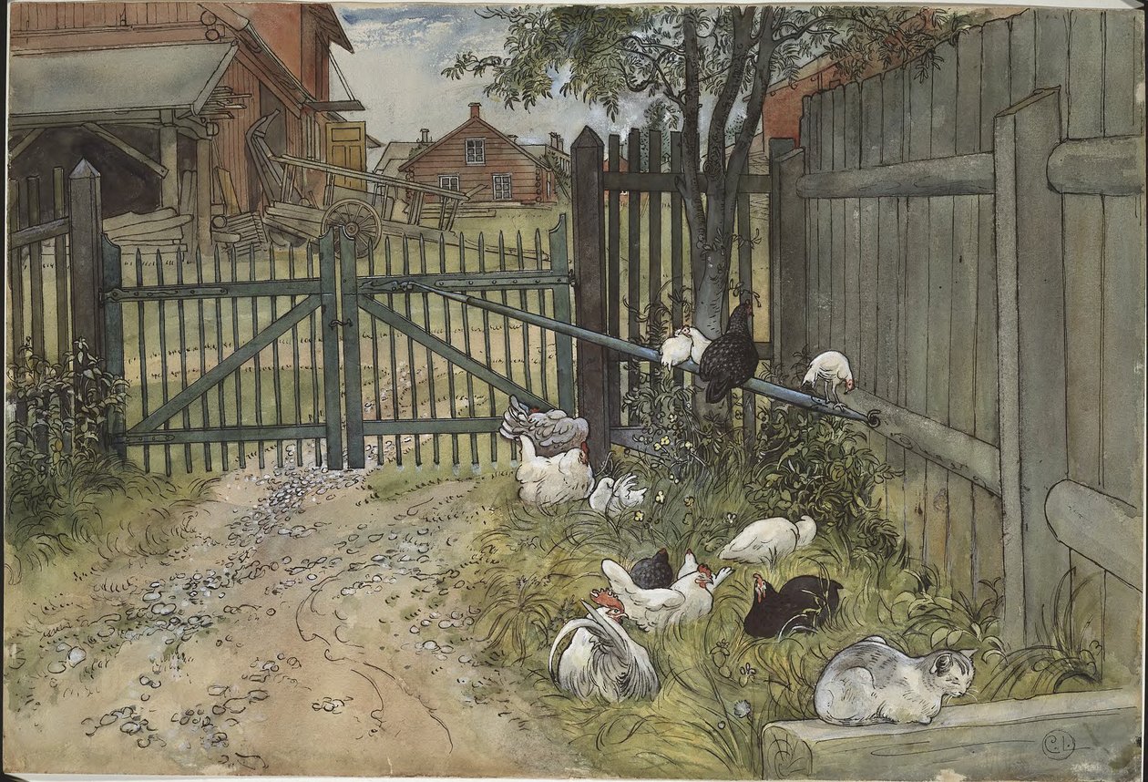 De poort. Uit Een thuis (26 aquarellen) door Carl Larsson