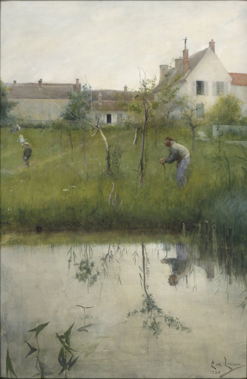De oude man en de kwekerijtuin door Carl Larsson