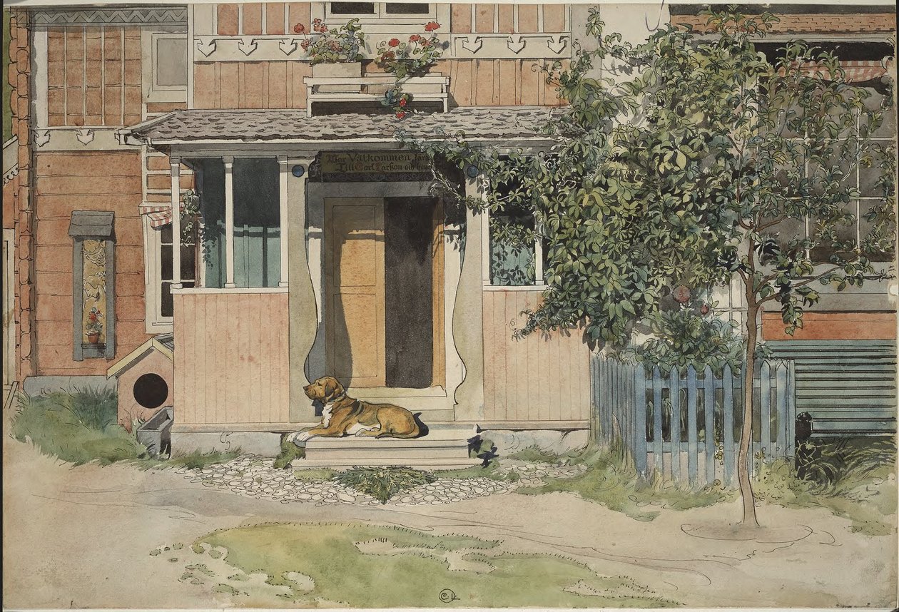 De veranda. Uit Een huis (26 aquarellen) door Carl Larsson