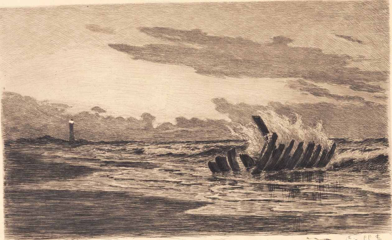 Wrak bij de vuurtoren van Skagen door Carl Locher