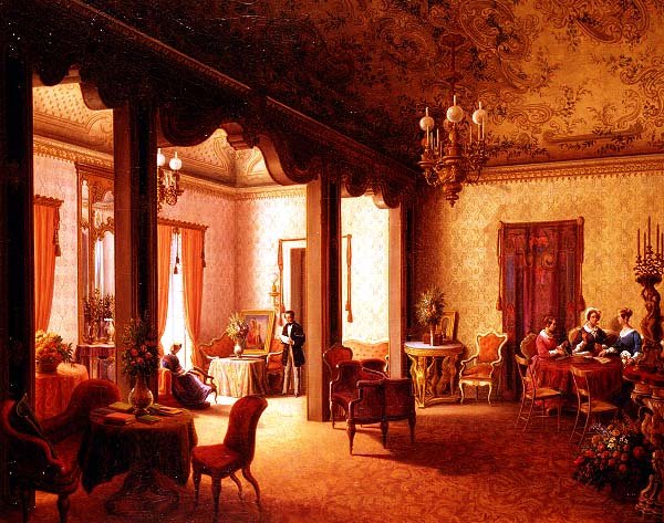 Interieur van de Salon van Tsarina Alexandra in de Villa des Herzogs Serradifalco, Palermo door Carl Ludwig Rundt