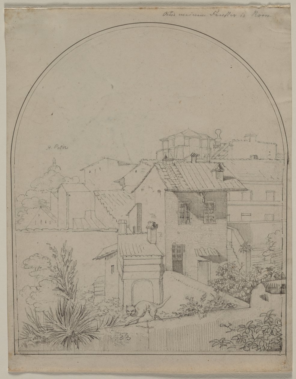 Uitzicht vanuit mijn raam in Rome (recto) door Carl Ludwig Tischbein