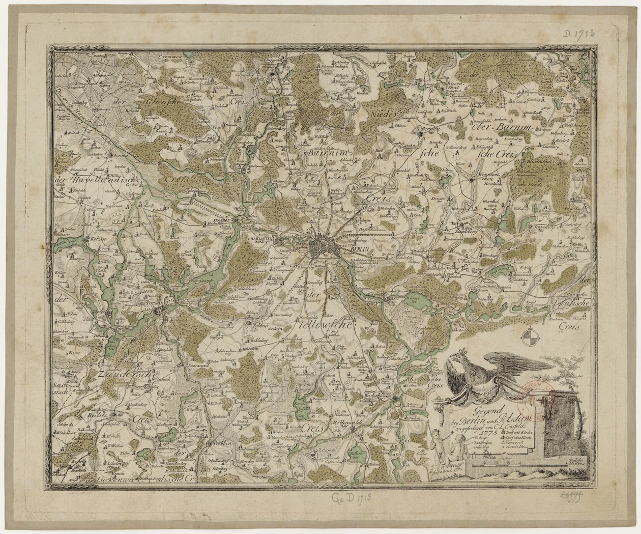 Regio bij Berlijn en Potsdam (col.) - Oesfeld 1778 door Carl Ludwig von Oesfeld
