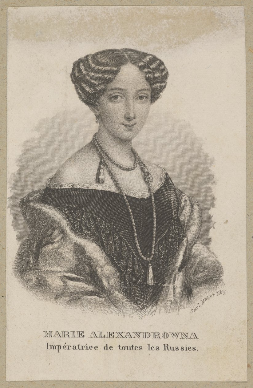 Maria Aleksandrovna (geboren als Maximiliana Wilhelmina Maria van Hessen-Darmstadt, 1824 Darmstadt - 1880 Sint-Petersburg) - jongste dochter van Lodewijk II van Hessen en Wilhelmina van Baden, prinses van Hessen, keizerin van Rusland als echtgenote van door Carl Mayer