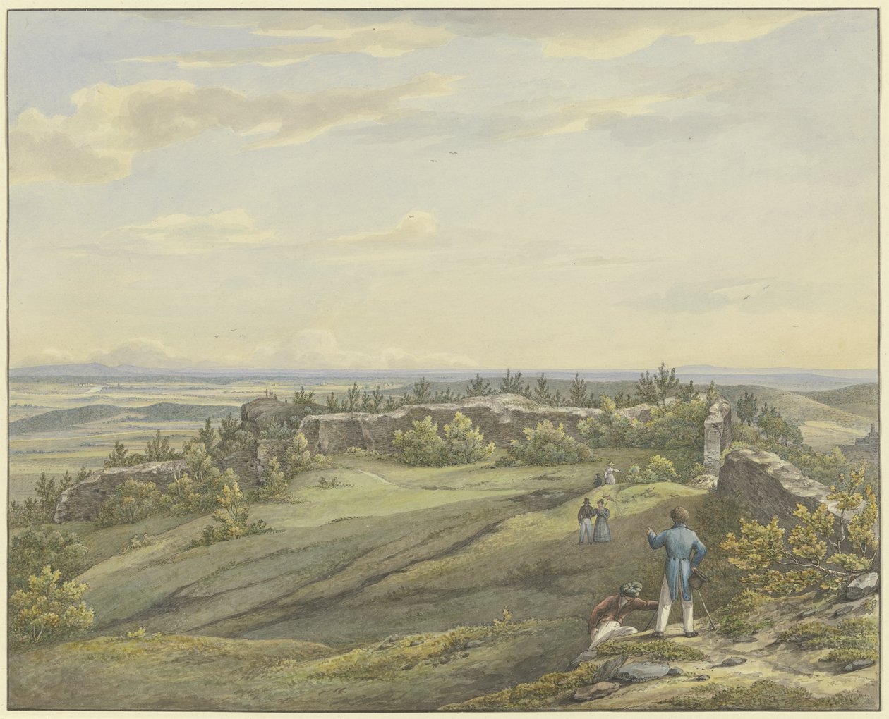 Burchtplein van de ruïne Falkenstein met uitzicht op de Mainvlakte, het Odenwald en de Rijnbergen door Carl Morgenstern