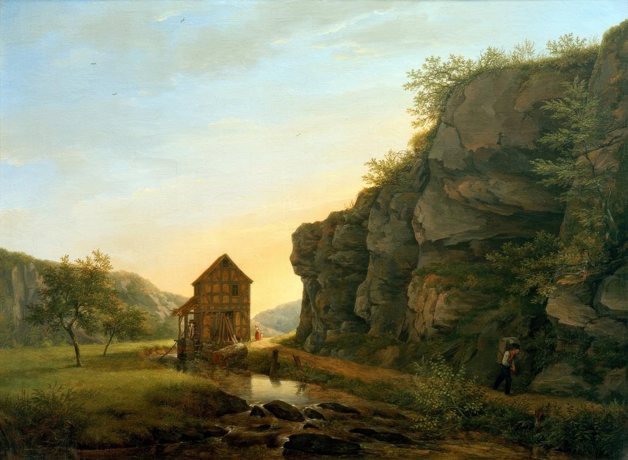 De snijmolen in het Lorsbacher dal bij de Teufelsfelsen door Carl Morgenstern