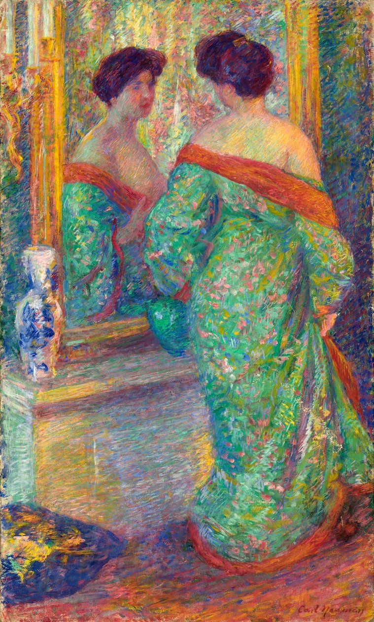 (Dame weerspiegeld in spiegel) door Carl Newman