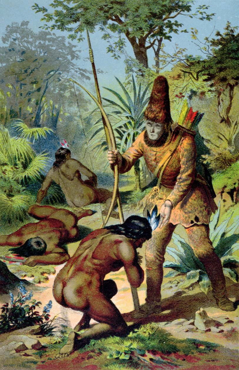 Robinson Crusoe en Man Vrijdag, c.1880 door Carl Offterdinger