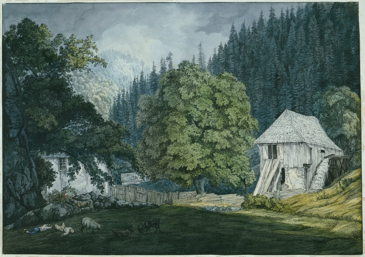 Slijpmolen in het Beuerner Thale (blad 8 uit het schetsboek door Carl Philipp Fohr