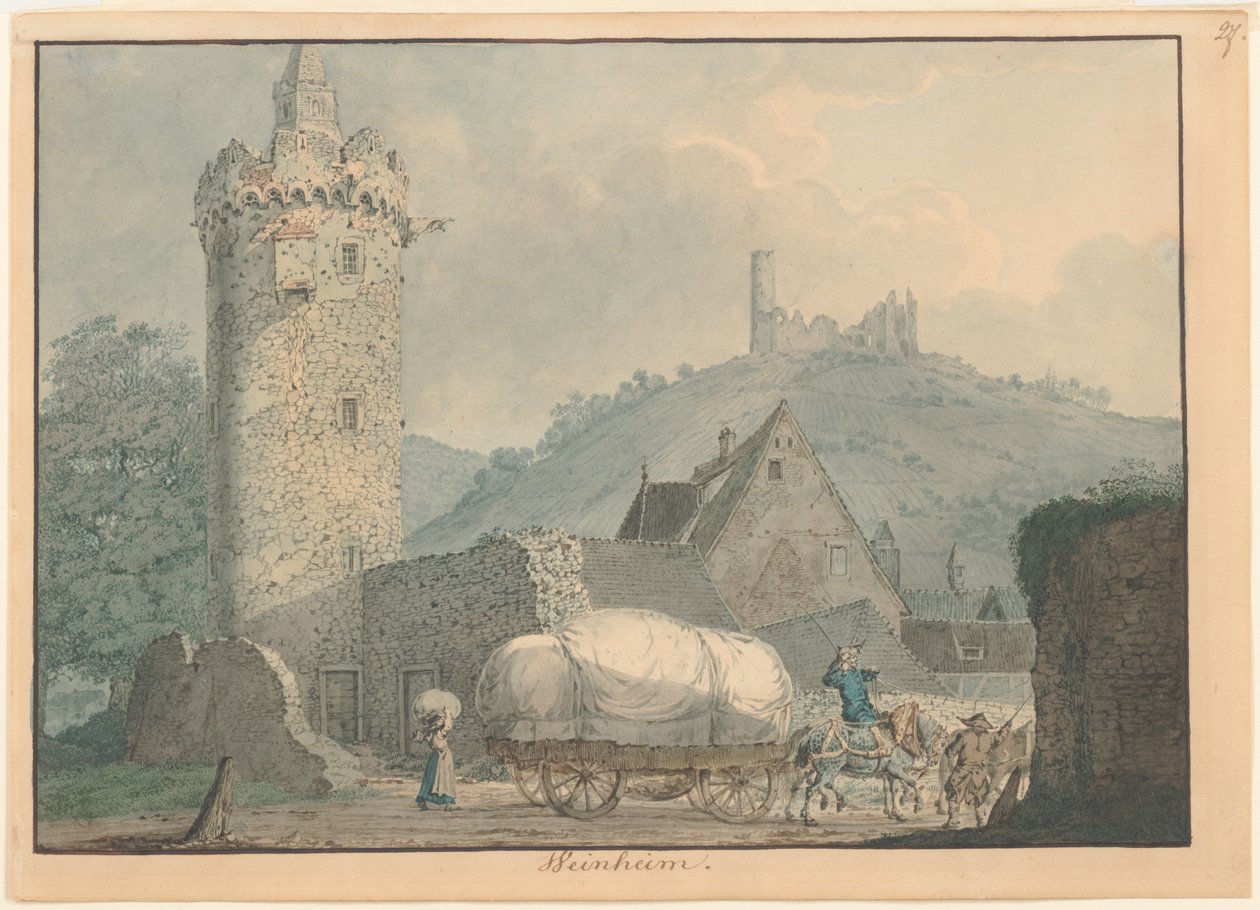 Uitzicht op Weinheim aan de rivier de Neckar door Carl Philipp Fohr
