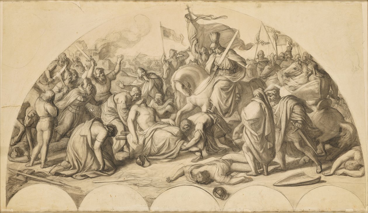 Rudolf I van Habsburg bij het lichaam van Przemysl Ottokar II van Bohemen door Carl Rahl
