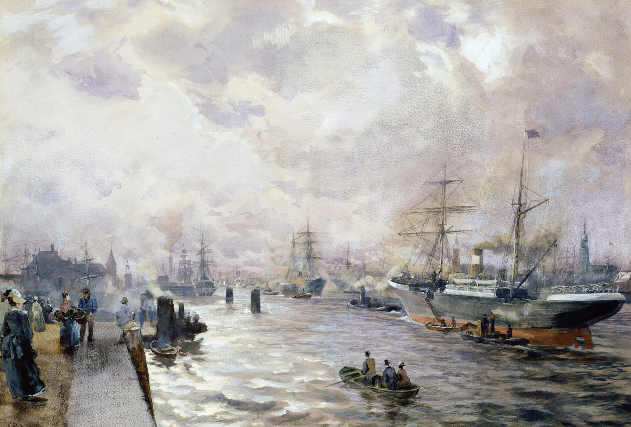 Zeilschepen in de haven van Hamburg, 1889 door Carl Rodeck