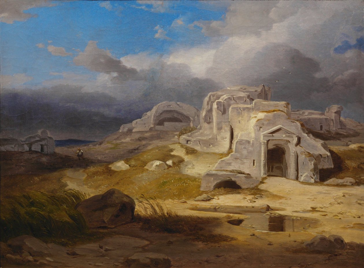 Het graf van Archimedes bij Syracuse, Sicilië, Italië ... door Carl Rottmann