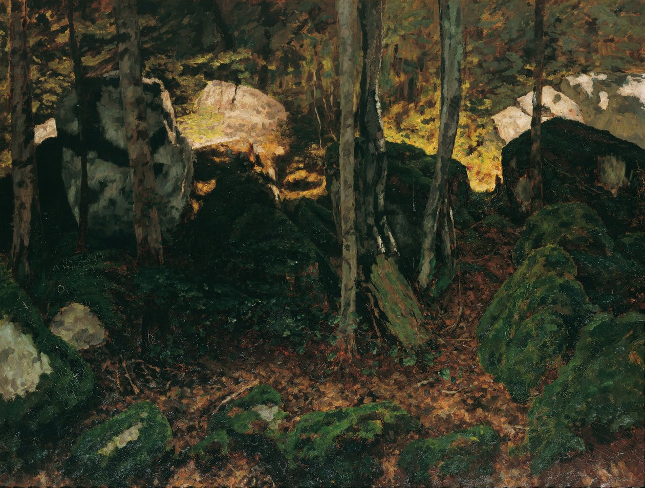 Bosinterieur bij Saut du Doubs door Carl Schuch