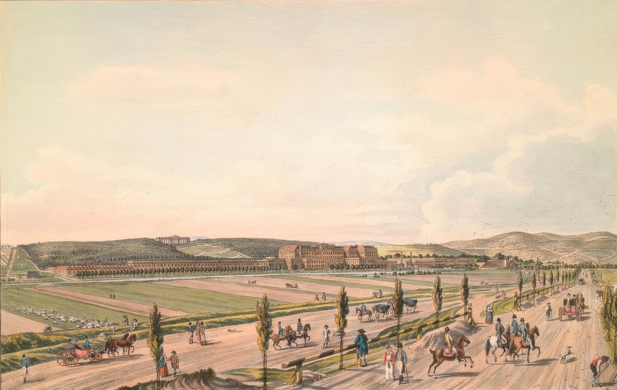 Algemeen uitzicht op het K.K. Slot Schönbrunn door Carl Schütz