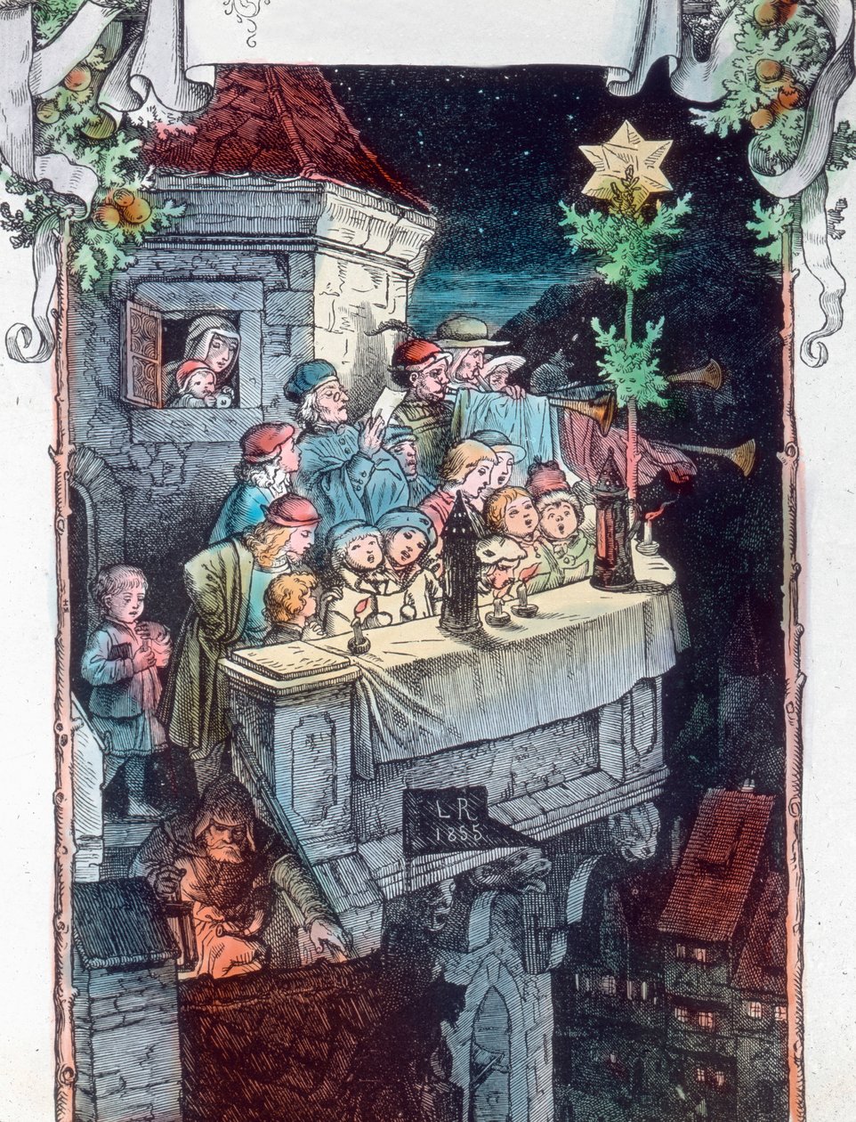 Eer aan God in de hoogste hemel. Illustratie door Duitse schilder en graficus Fritz Richter door Carl Simon