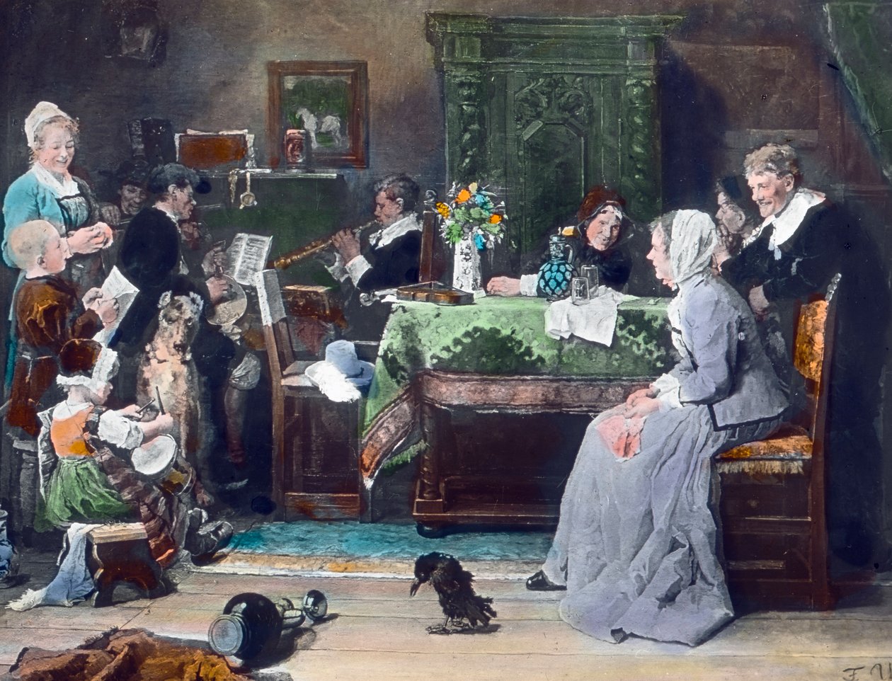 Het Familieconcert. Schilderij door de Duitse schilder Fritz von Uhde (1848 - 1911) in 1881. Beelddatum: circa 1890. Carl Simon Archief door Carl Simon