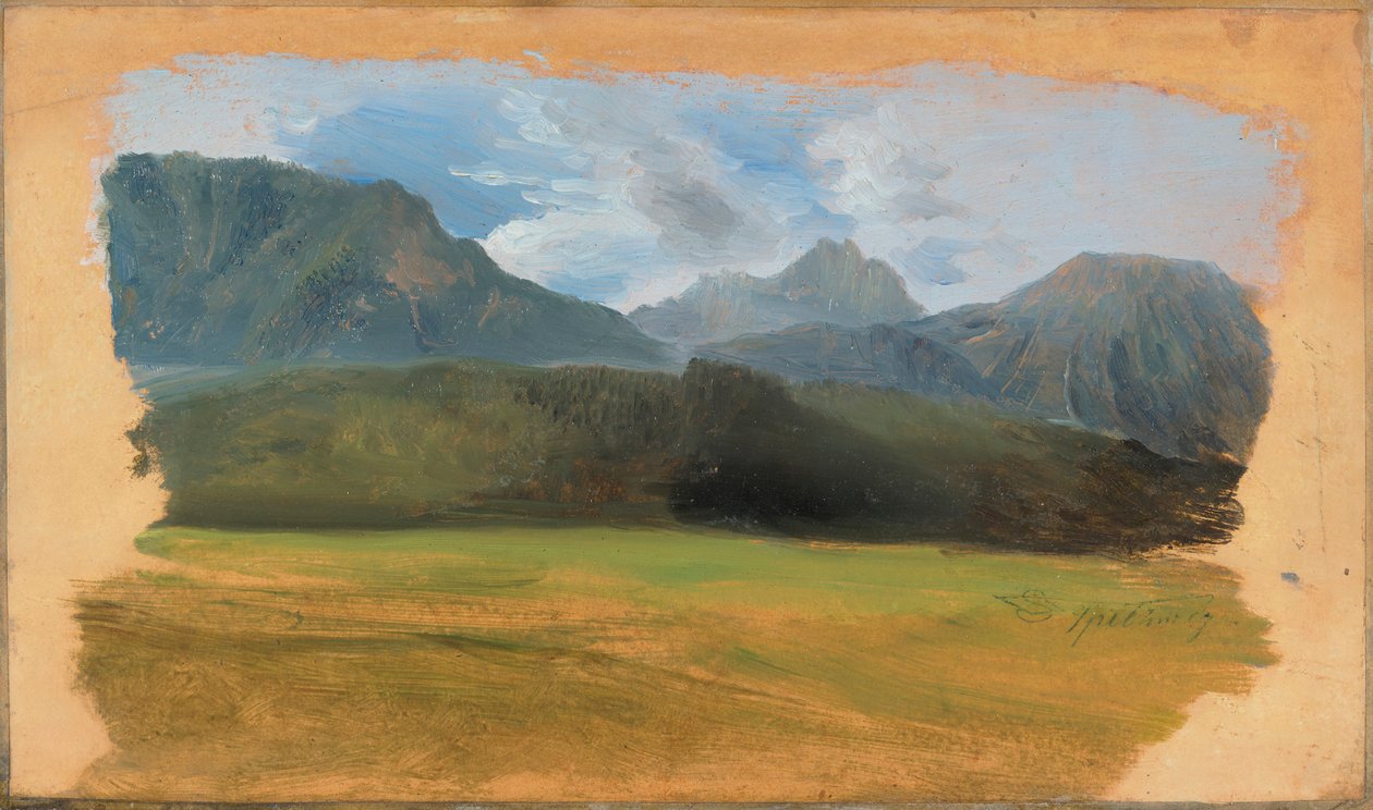 Uitzicht vanuit Ramsau op het Dachstein-massief door Carl Spitzweg