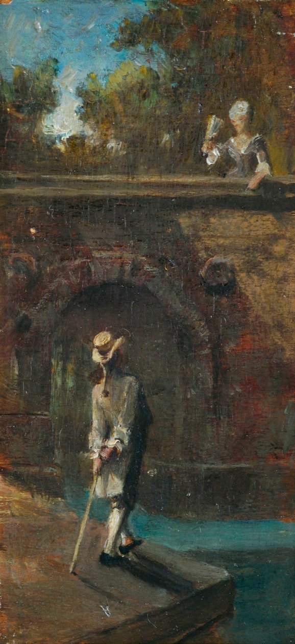 Galante scène bij een rivierbrug door Carl Spitzweg
