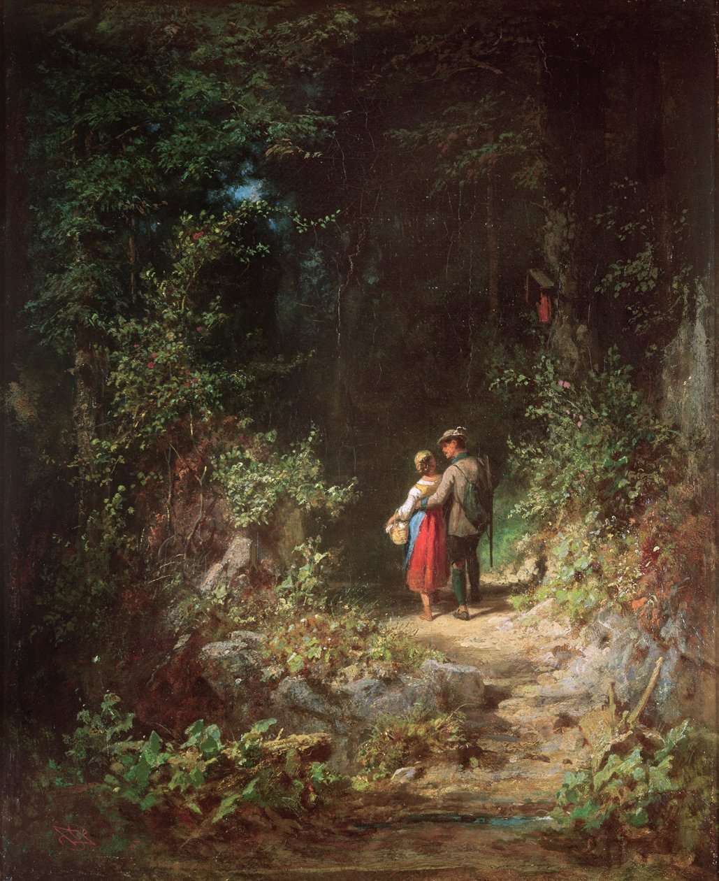 Liefhebbers in een bos, ca. 1860 door Carl Spitzweg