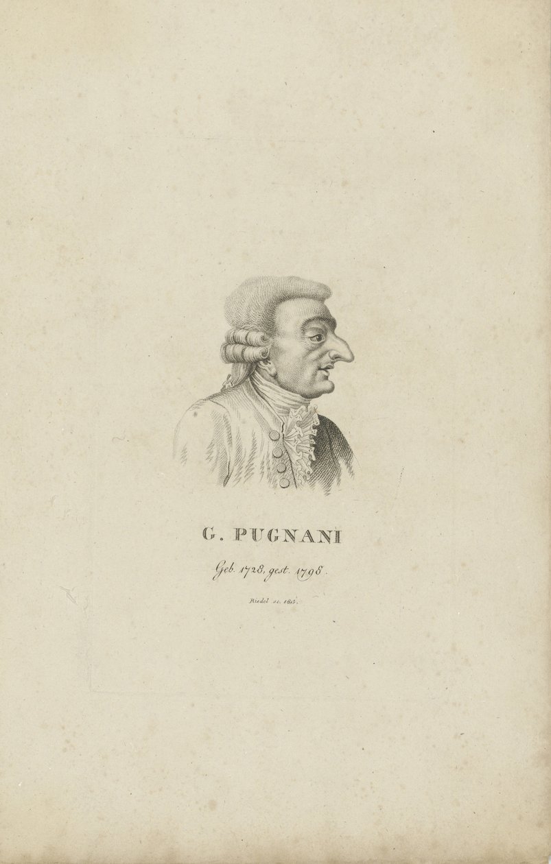 Portret van de violist en componist Gaetano Pugnani door Carl Traugott Riedel